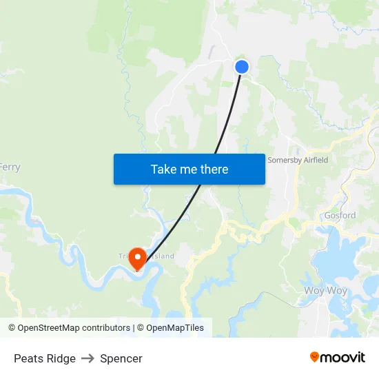 Peats Ridge to Spencer map