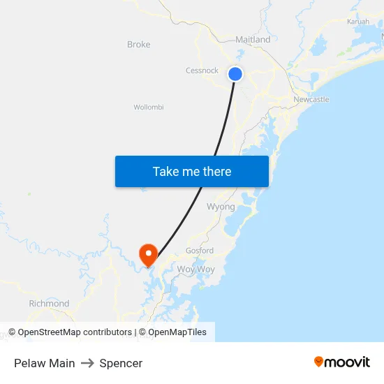 Pelaw Main to Spencer map