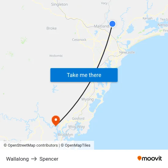 Wallalong to Spencer map
