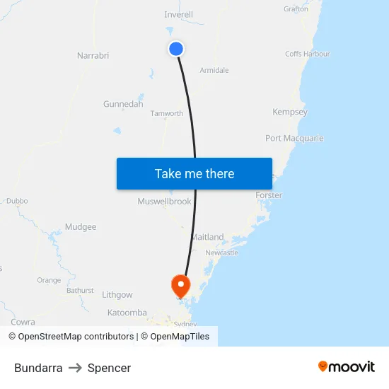 Bundarra to Spencer map