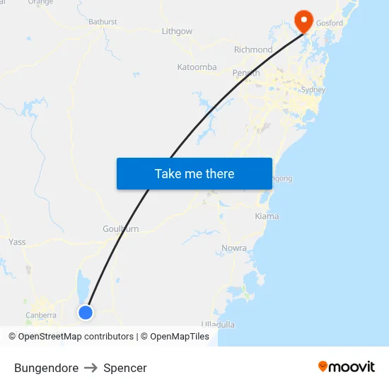 Bungendore to Spencer map