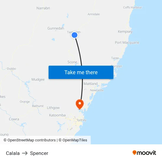 Calala to Spencer map