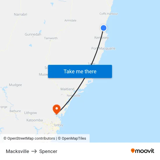 Macksville to Spencer map