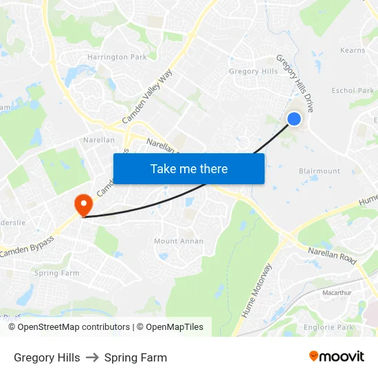 Gregory Hills to Spring Farm map