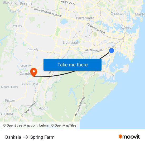 Banksia to Spring Farm map