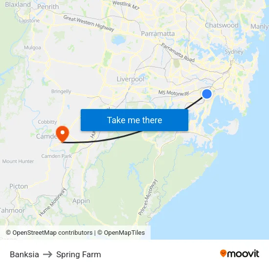 Banksia to Spring Farm map