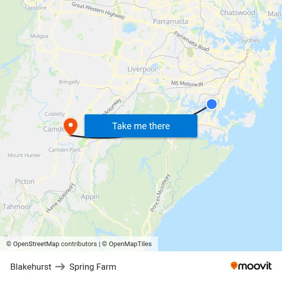 Blakehurst to Spring Farm map