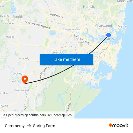 Cammeray to Spring Farm map