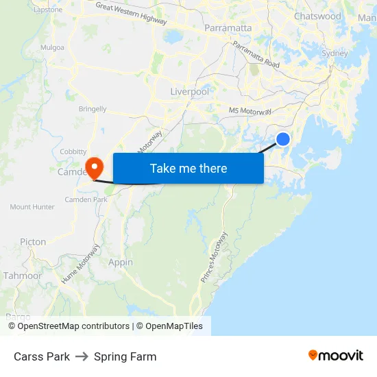 Carss Park to Spring Farm map