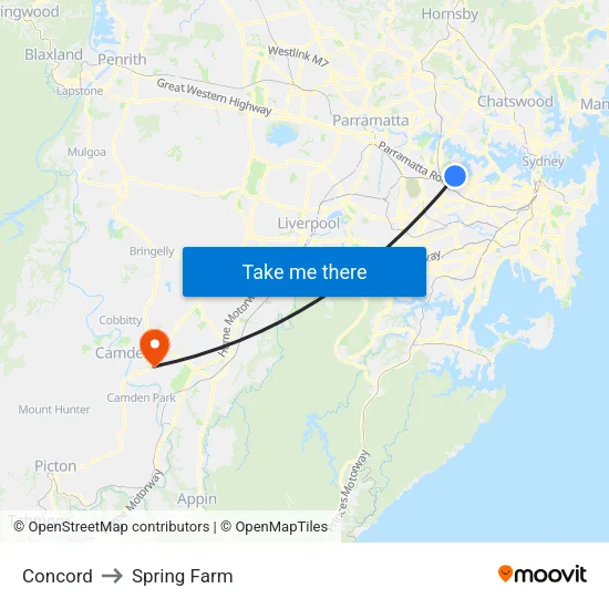 Concord to Spring Farm map