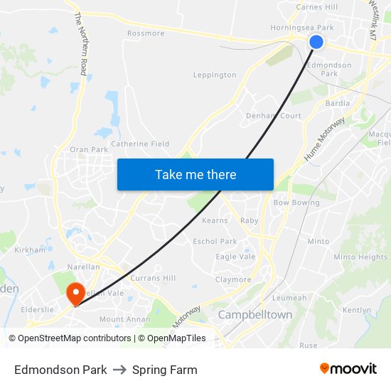 Edmondson Park to Spring Farm map