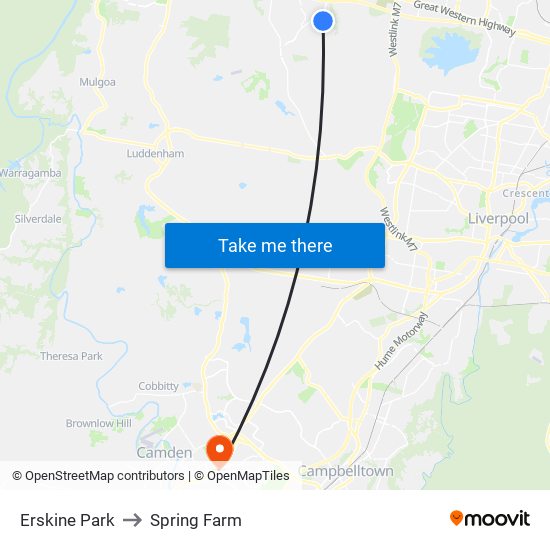 Erskine Park to Spring Farm map