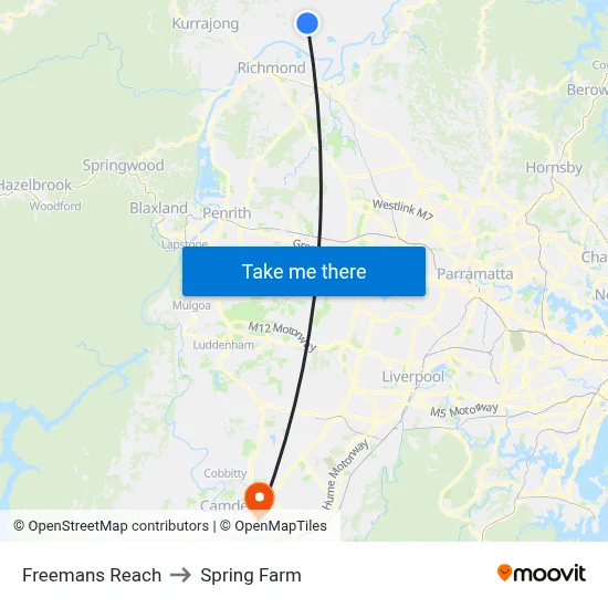 Freemans Reach to Spring Farm map