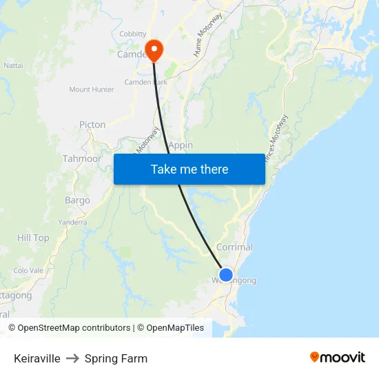 Keiraville to Spring Farm map