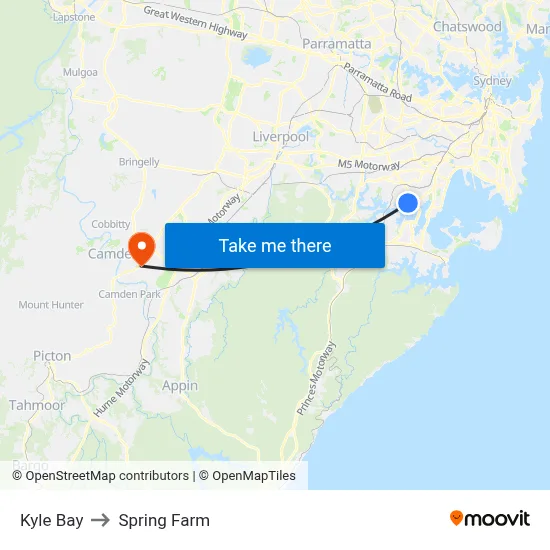 Kyle Bay to Spring Farm map