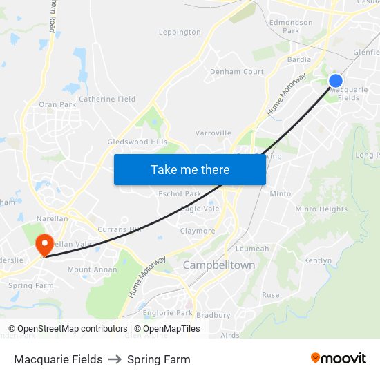 Macquarie Fields to Spring Farm map