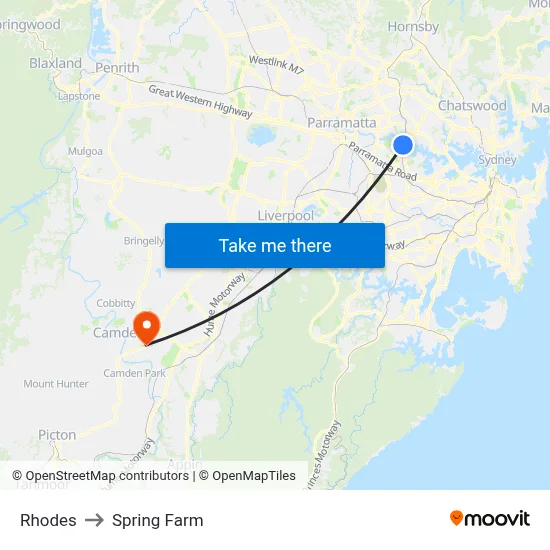 Rhodes to Spring Farm map