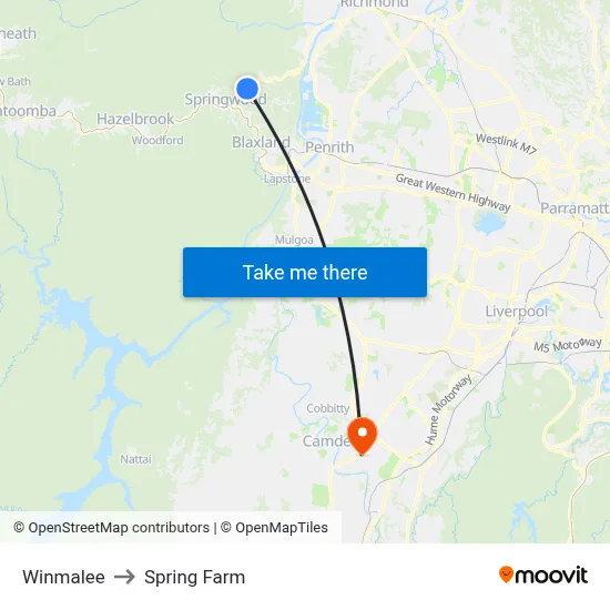 Winmalee to Spring Farm map