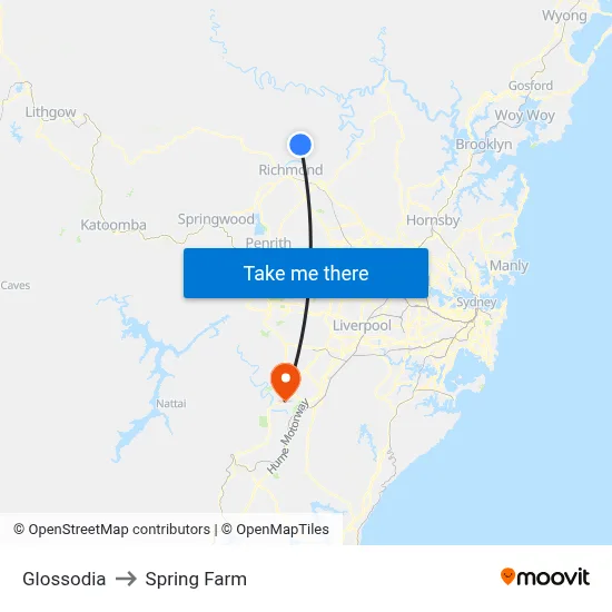 Glossodia to Spring Farm map