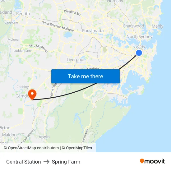 Central Station to Spring Farm map