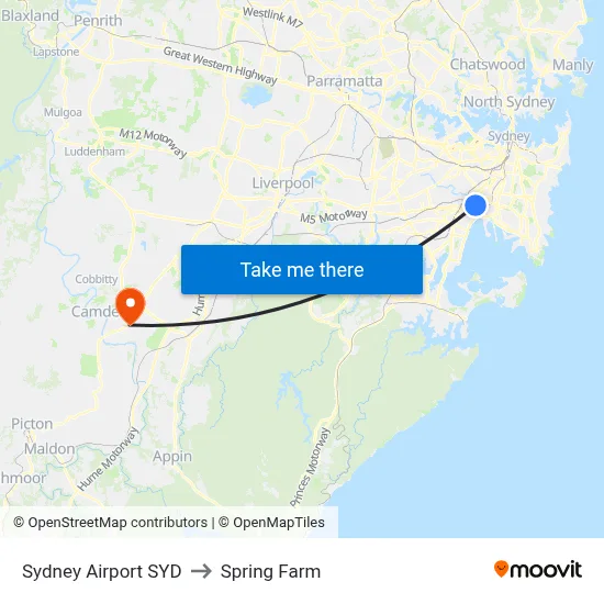 Sydney Airport SYD to Spring Farm map