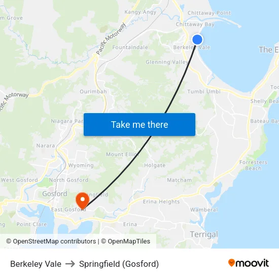 Berkeley Vale to Springfield (Gosford) map