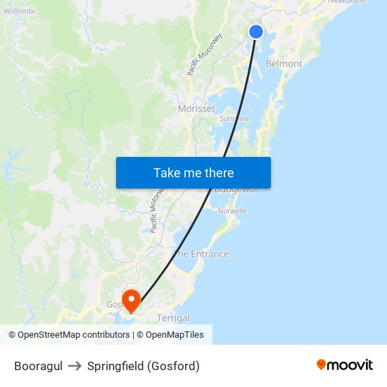 Booragul to Springfield (Gosford) map