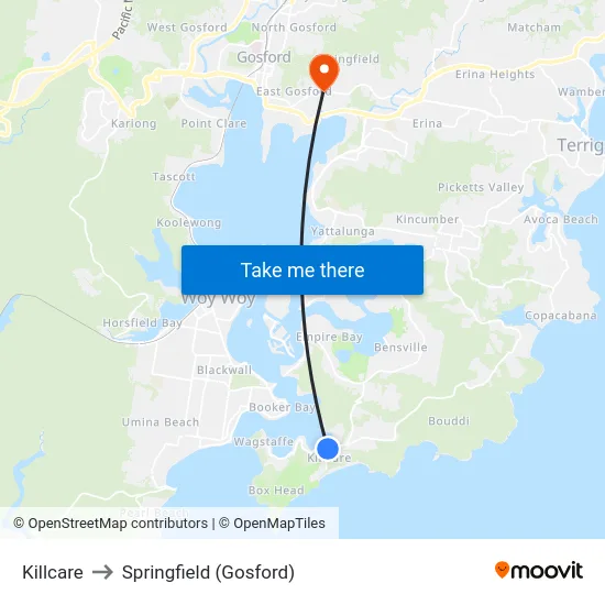 Killcare to Springfield (Gosford) map