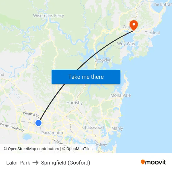 Lalor Park to Springfield (Gosford) map
