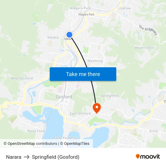 Narara to Springfield (Gosford) map