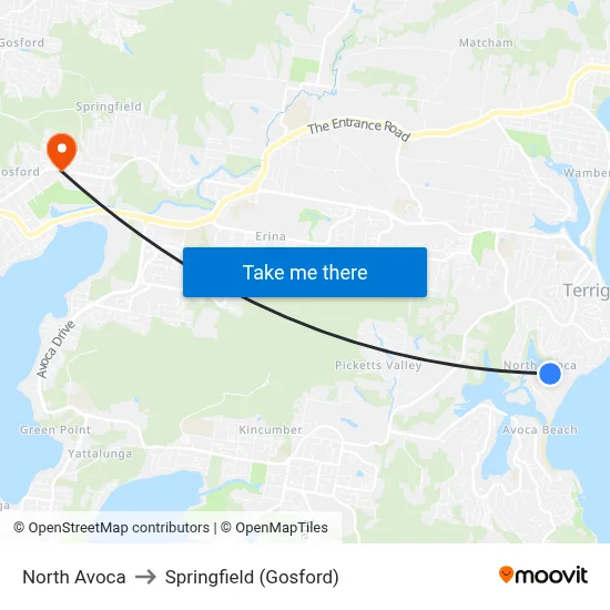 North Avoca to Springfield (Gosford) map
