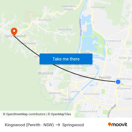 Kingswood (Penrith - NSW) to Springwood map