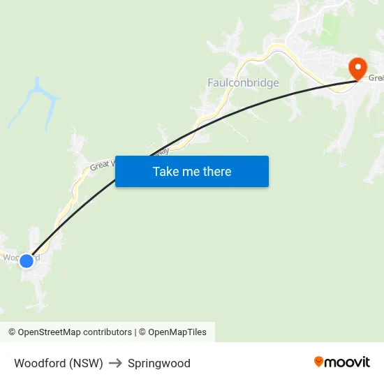 Woodford (NSW) to Springwood map