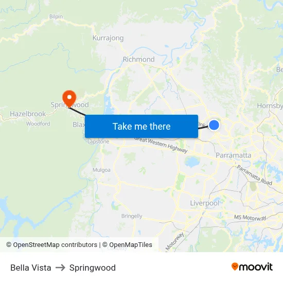 Bella Vista to Springwood map