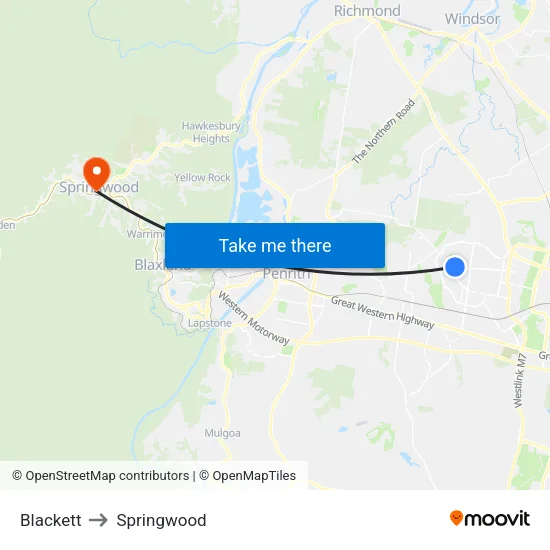 Blackett to Springwood map