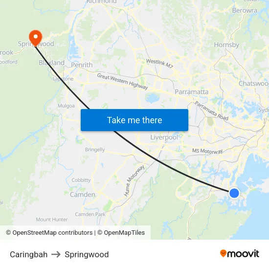 Caringbah to Springwood map