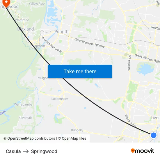 Casula to Springwood map