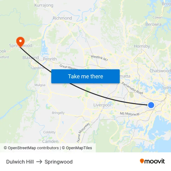 Dulwich Hill to Springwood map