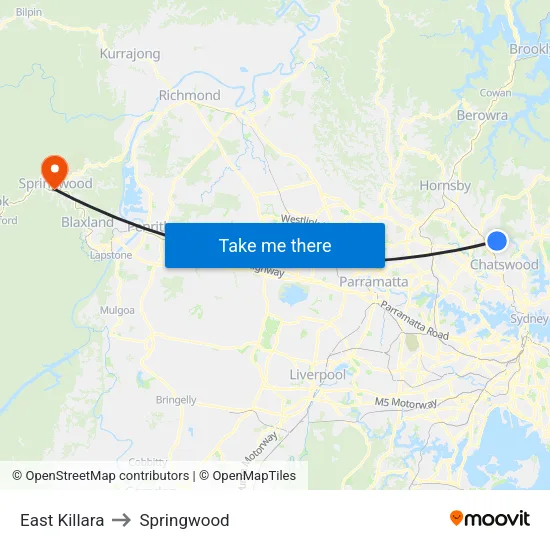 East Killara to Springwood map