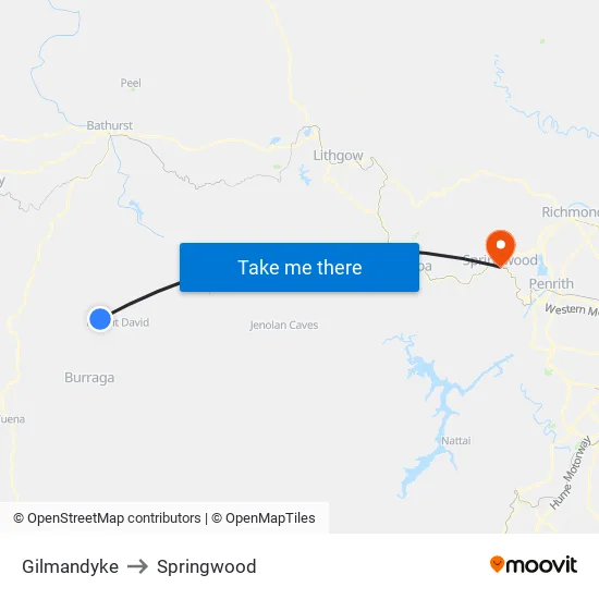 Gilmandyke to Springwood map