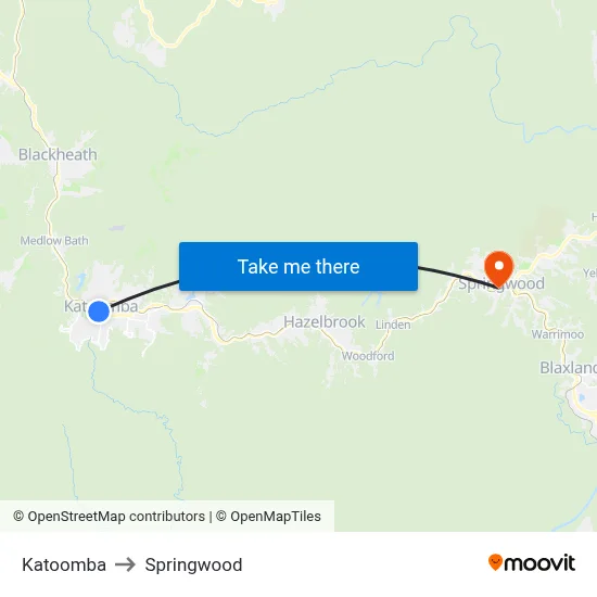 Katoomba to Springwood map