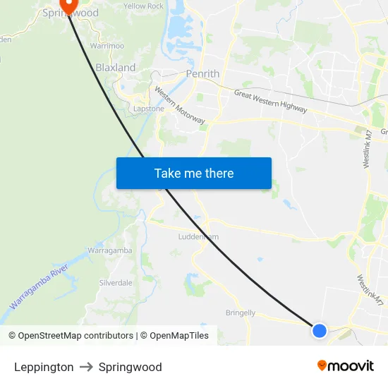 Leppington to Springwood map