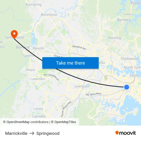 Marrickville to Springwood map