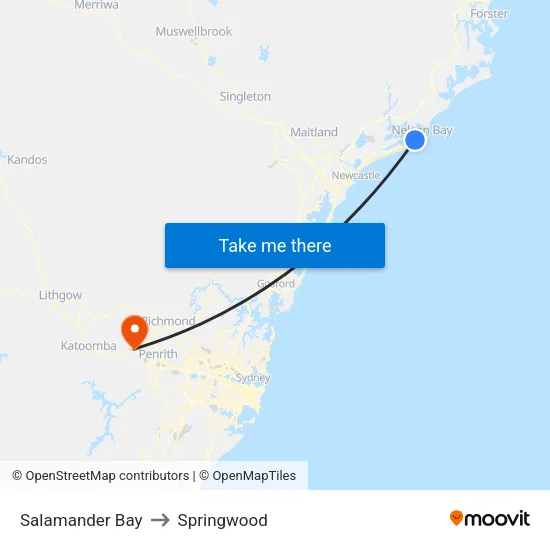 Salamander Bay to Springwood map