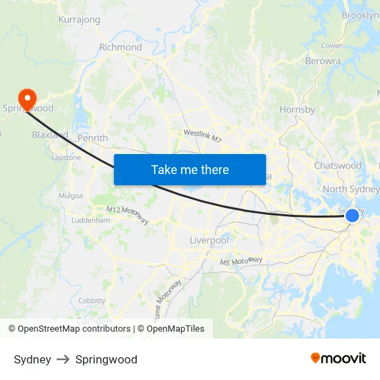 Sydney to Springwood map