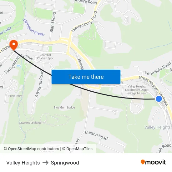 Valley Heights to Springwood map