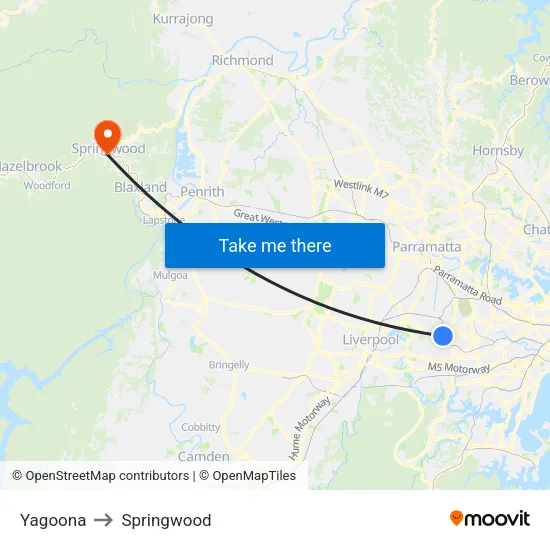 Yagoona to Springwood map