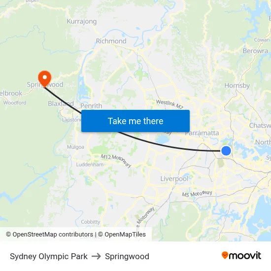 Sydney Olympic Park to Springwood map