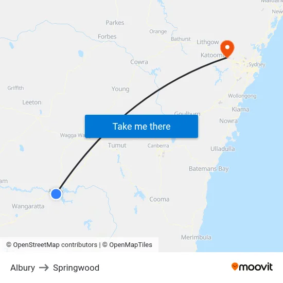 Albury to Springwood map