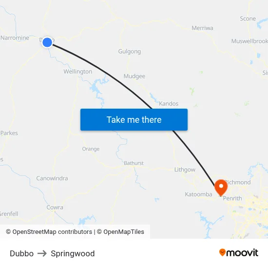 Dubbo to Springwood map